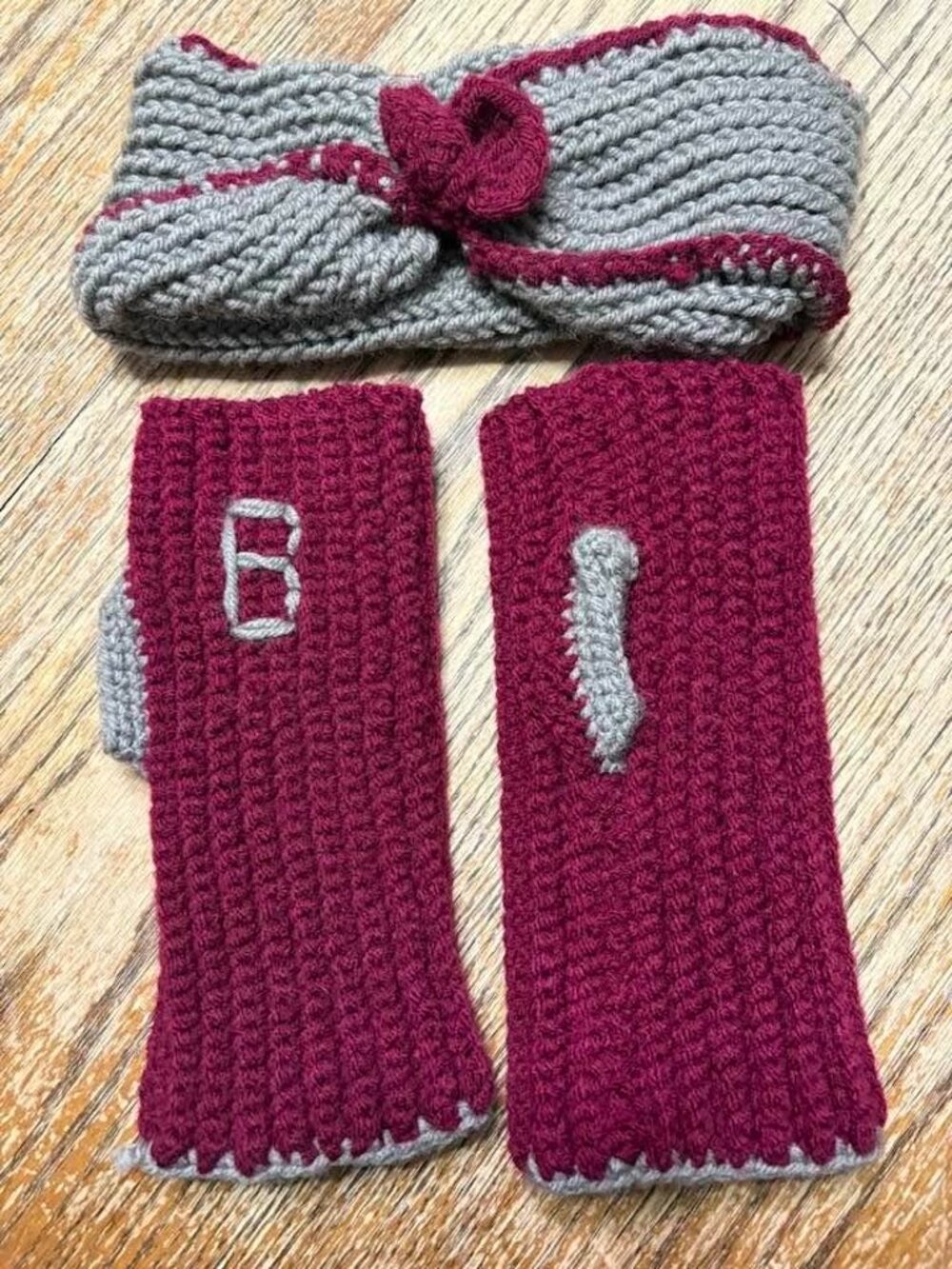 Homemade heard band and fingerless gloves